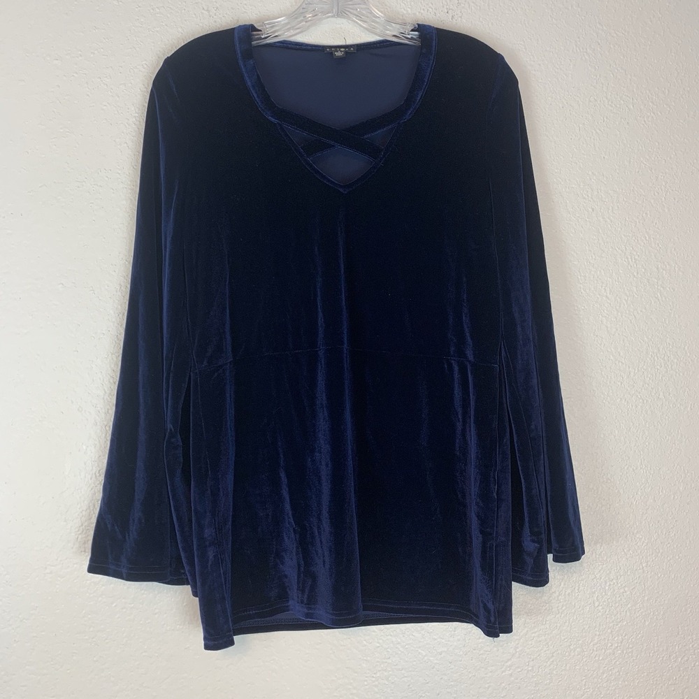 Chloah Top Womens Small Velvet Whimsigoth Fairy‎ Boho Hippie Bell Sleeve Blue S
